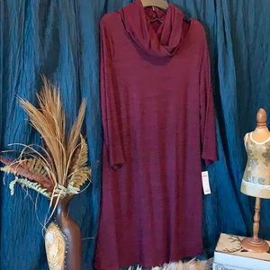 Maroon/black ladies sweater dress with scarf